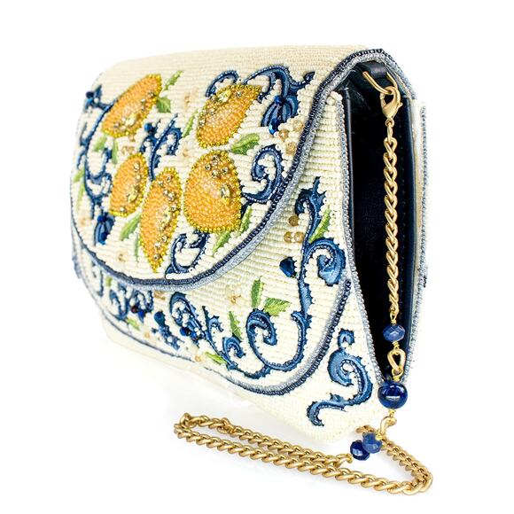 Mary Frances Capri Lemons Yellow and Blue Beaded Crossbody Handbag - Picture 3 of 6
